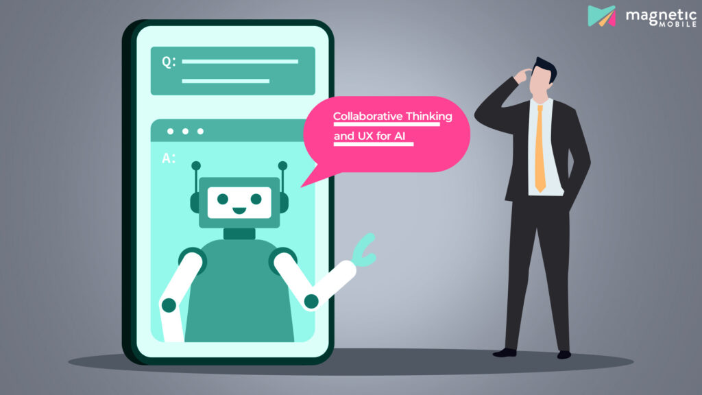 UX for AI Blog Header - Man speaking with robot on phone