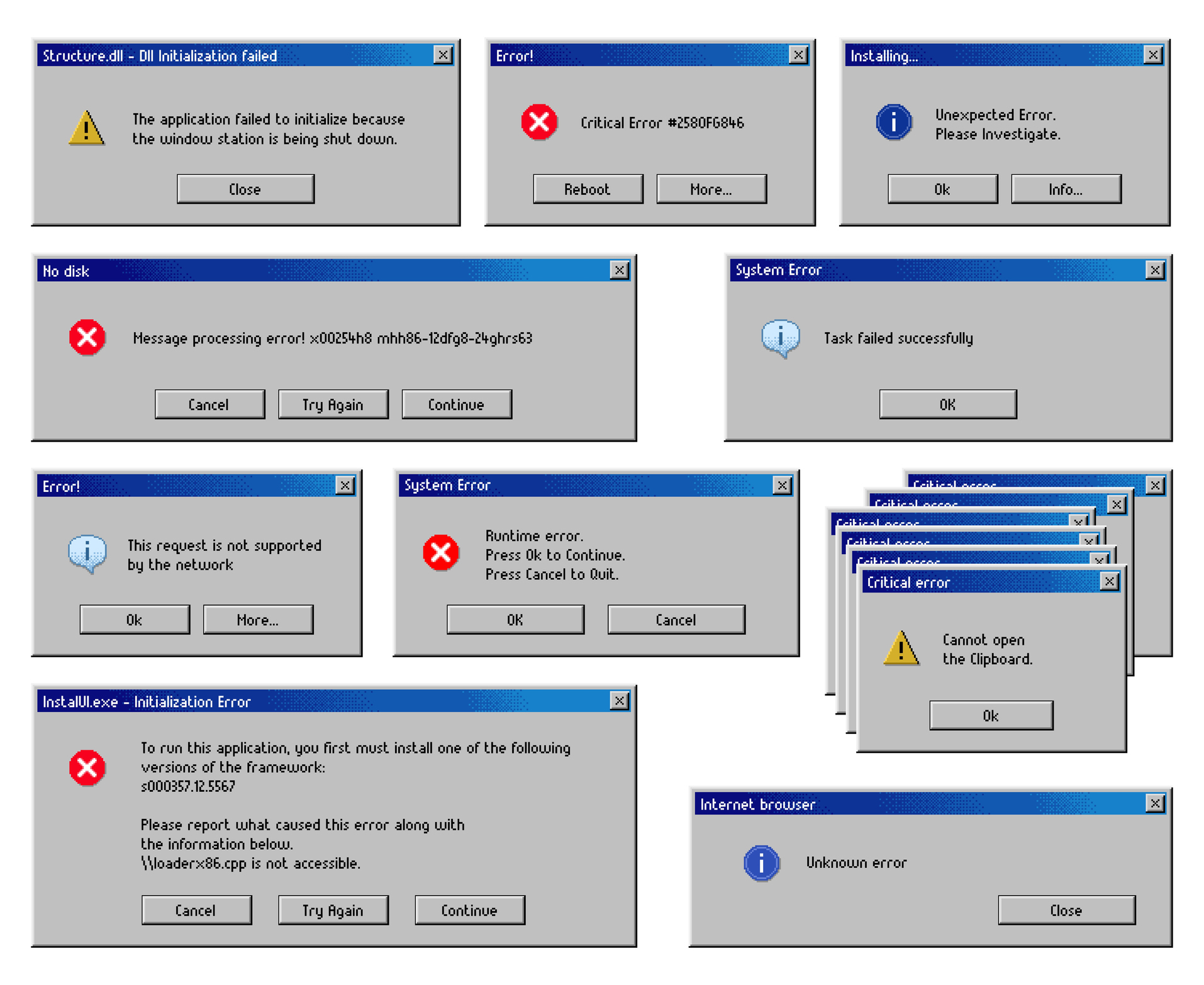 Image showing various cpu system error messages