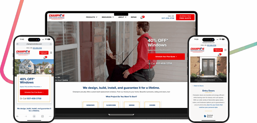 Image of Champion Website with desktop and on mobile phone image