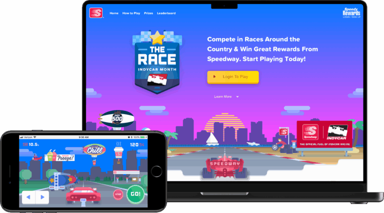 Gamification Image of the Racing game for Speedway on mobile phone and desktop with the goal of boosting customer engagement